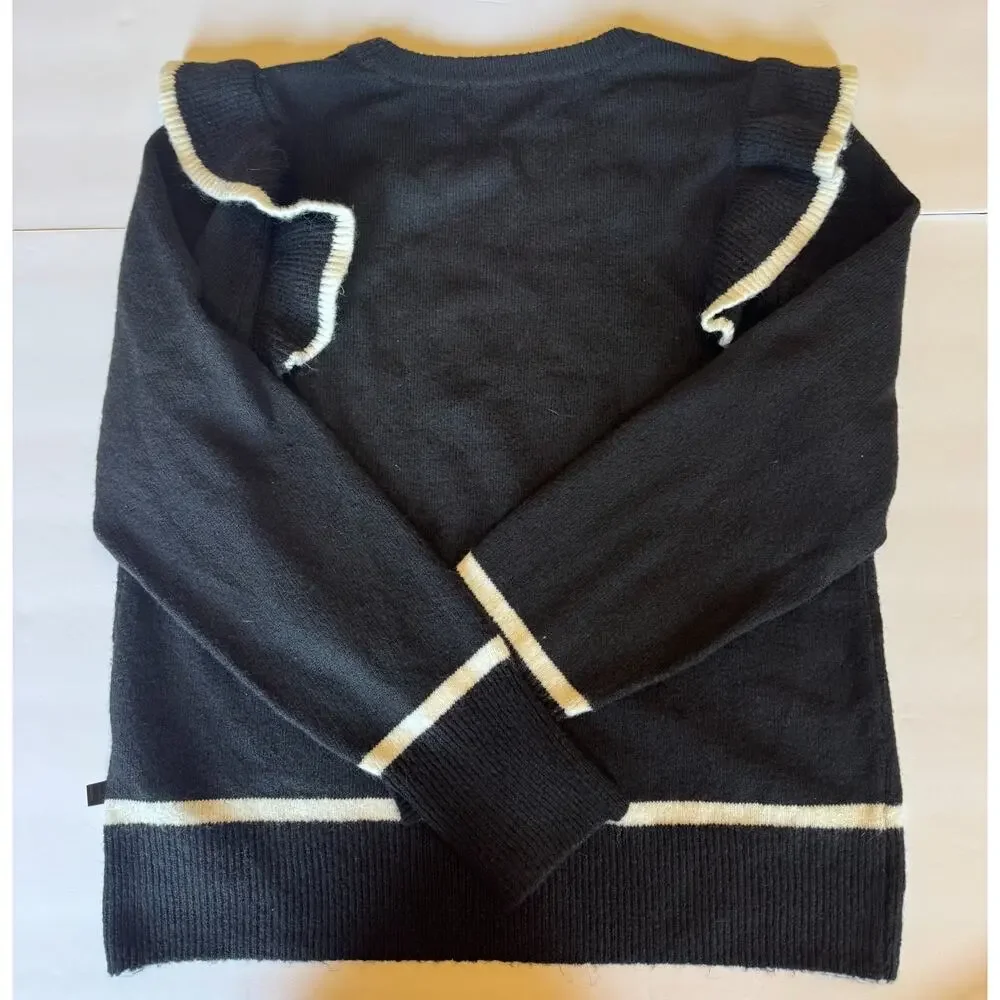 Karl Lagerfeld Paris Sweater Womens Medium Black C’est La Vie Ruffle Shoulder - Picture 9 of 9